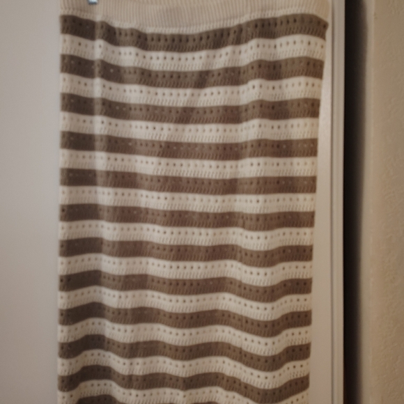 Tan Skirt w/slip Crochet WHIMSICAL STRIPED BOLD NEUTRAL AMERICAN PREP FUN  NWT - Picture 3 of 8